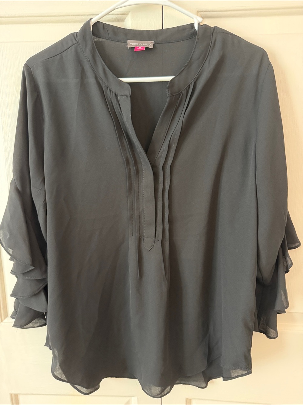 Vince Camuto Black Ruffle Sleeve V-Neck Blouse